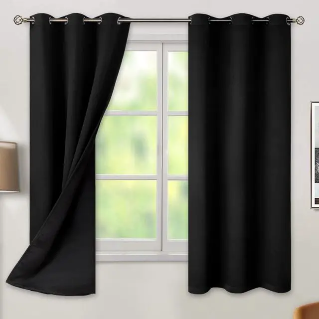 Main image of Black Blackout Curtains for Bedroom - Black Out Curtains 63 Inch Long Thermal Insulated Grommet Total Room Darkening Window Drapes for Living Room, 2 Panels, 42 x 63 Inch