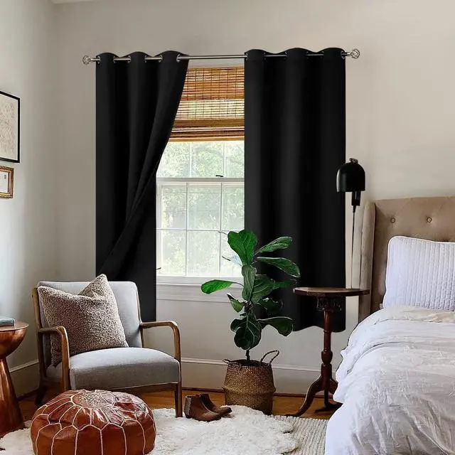 Alt view image 2 of 7 - Black Blackout Curtains for Bedroom - Black Out Curtains 63 Inch Long Thermal Insulated Grommet Total Room Darkening Window Drapes for Living Room, 2 Panels, 42 x 63 Inch