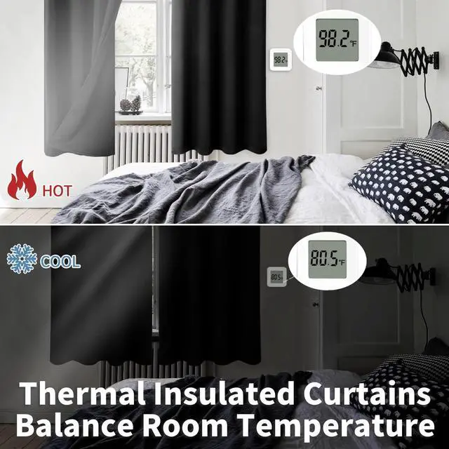 Alt view image 4 of 7 - Black Blackout Curtains for Bedroom - Black Out Curtains 63 Inch Long Thermal Insulated Grommet Total Room Darkening Window Drapes for Living Room, 2 Panels, 42 x 63 Inch