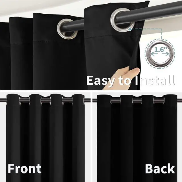 Alt view image 6 of 7 - Black Blackout Curtains for Bedroom - Black Out Curtains 63 Inch Long Thermal Insulated Grommet Total Room Darkening Window Drapes for Living Room, 2 Panels, 42 x 63 Inch