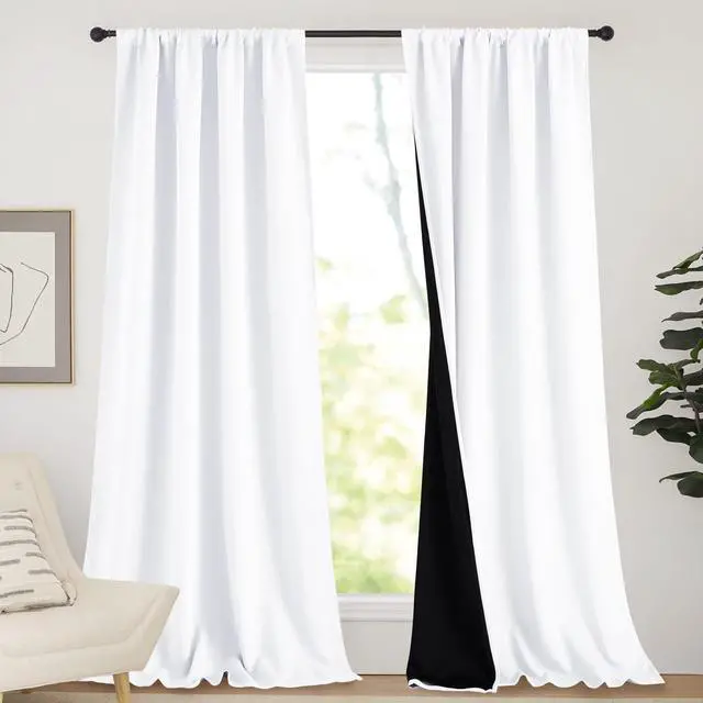 Main image of Sturdy Full Shading Curtains for Windows, Super Heavy-Duty Black Lined Blackout Curtains for Bedroom, Privacy Assured Window Treatment (White, Pack of 2, 52-inch W x 95-inch L)