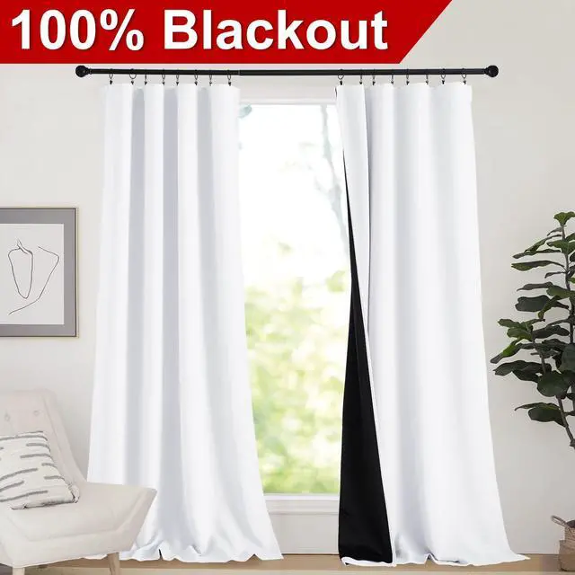 Alt view image 2 of 7 - Sturdy Full Shading Curtains for Windows, Super Heavy-Duty Black Lined Blackout Curtains for Bedroom, Privacy Assured Window Treatment (White, Pack of 2, 52-inch W x 95-inch L)