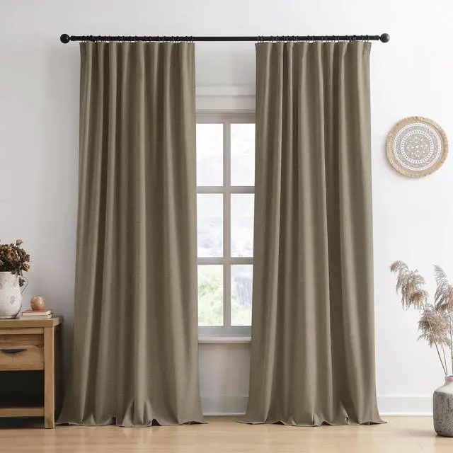 Main image of Linen Brown Room Darkening Curtains for Living Room,Pinch Pleated Back Tab Drapes with Hooks,Linen Burlap Thermal Insulated Noise Reducing Window Curtain Panels for Bedroom,W50 x L96, 2 Panels