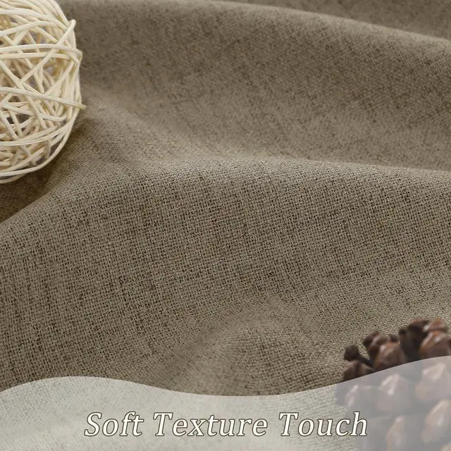 Alt view image 5 of 7 - Linen Brown Room Darkening Curtains for Living Room,Pinch Pleated Back Tab Drapes with Hooks,Linen Burlap Thermal Insulated Noise Reducing Window Curtain Panels for Bedroom,W50 x L96, 2 Panels