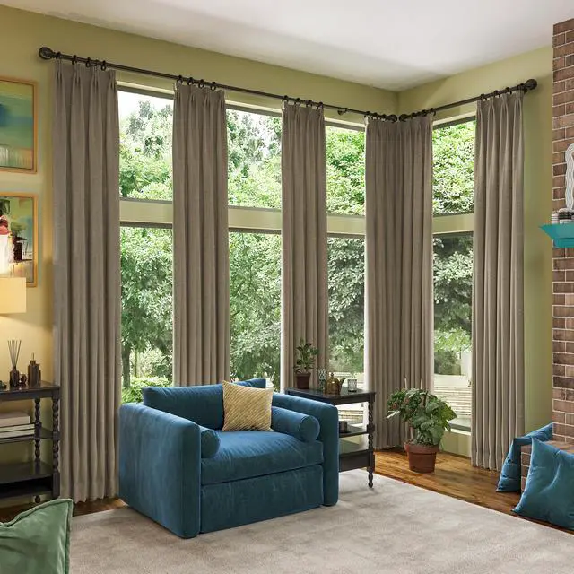Alt view image 2 of 7 - Linen Brown Room Darkening Curtains for Living Room,Pinch Pleated Back Tab Drapes with Hooks,Linen Burlap Thermal Insulated Noise Reducing Window Curtain Panels for Bedroom,W50 x L96, 2 Panels
