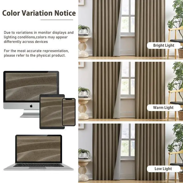 Alt view image 6 of 7 - Linen Brown Room Darkening Curtains for Living Room,Pinch Pleated Back Tab Drapes with Hooks,Linen Burlap Thermal Insulated Noise Reducing Window Curtain Panels for Bedroom,W50 x L96, 2 Panels