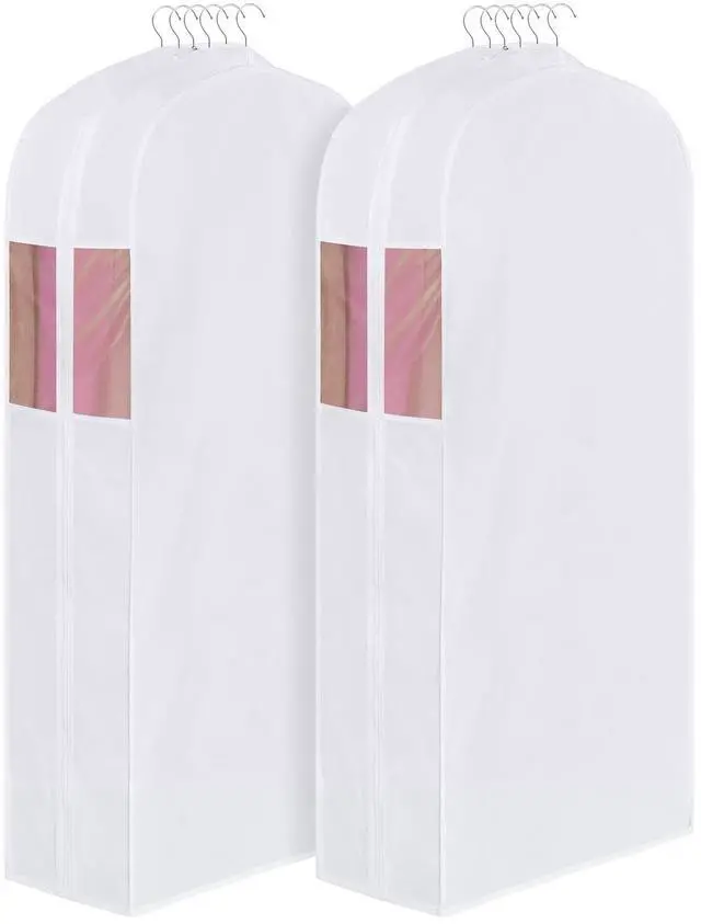 Main image of Premium Cotton Garment Bags for Hanging Clothes and Storage, 60 Inch Washable Dress Bags for Gowns Long, Full Zipper Dust Cover with Extra Large 10" Gusset & Clear Window - 2 Pack