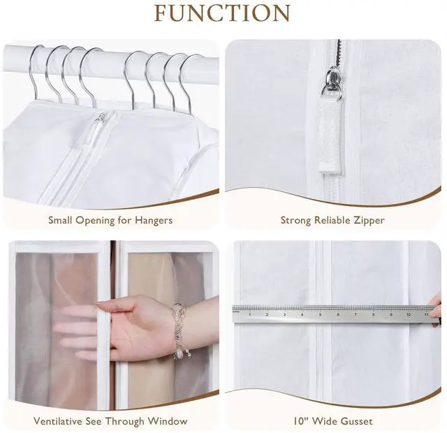 Alt view image 2 of 7 - Premium Cotton Garment Bags for Hanging Clothes and Storage, 60 Inch Washable Dress Bags for Gowns Long, Full Zipper Dust Cover with Extra Large 10" Gusset & Clear Window - 2 Pack