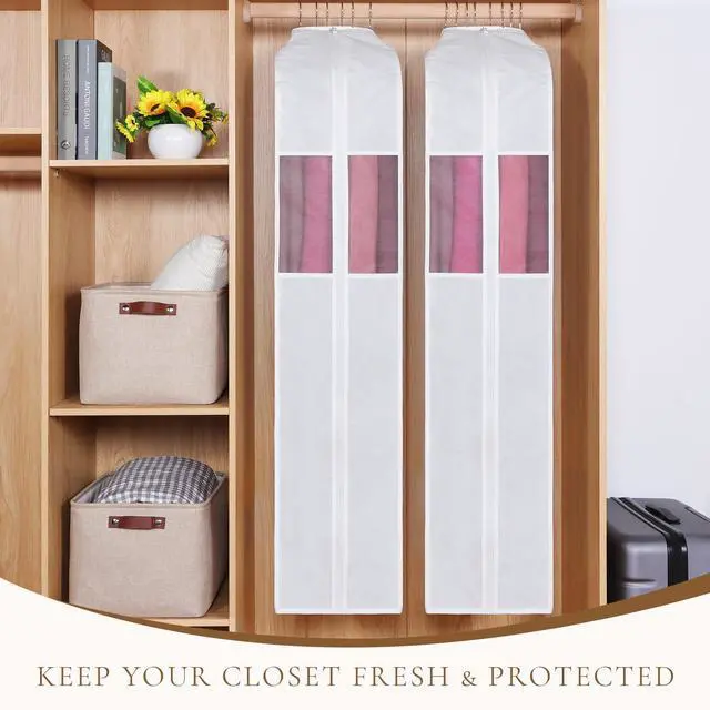 Alt view image 3 of 7 - Premium Cotton Garment Bags for Hanging Clothes and Storage, 60 Inch Washable Dress Bags for Gowns Long, Full Zipper Dust Cover with Extra Large 10" Gusset & Clear Window - 2 Pack