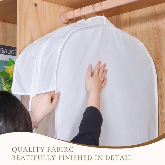 Alt view image 4 of 7 - Premium Cotton Garment Bags for Hanging Clothes and Storage, 60 Inch Washable Dress Bags for Gowns Long, Full Zipper Dust Cover with Extra Large 10" Gusset & Clear Window - 2 Pack