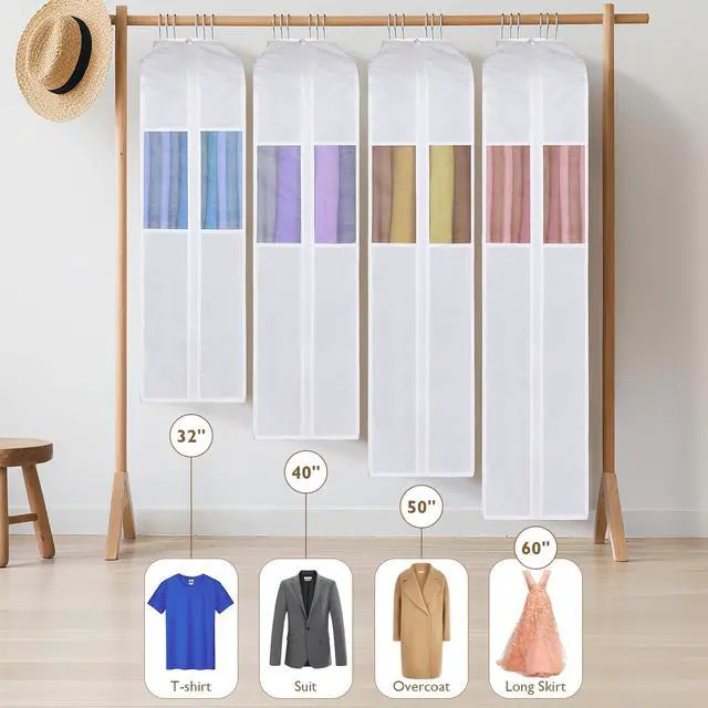 Alt view image 7 of 7 - Premium Cotton Garment Bags for Hanging Clothes and Storage, 60 Inch Washable Dress Bags for Gowns Long, Full Zipper Dust Cover with Extra Large 10" Gusset & Clear Window - 2 Pack
