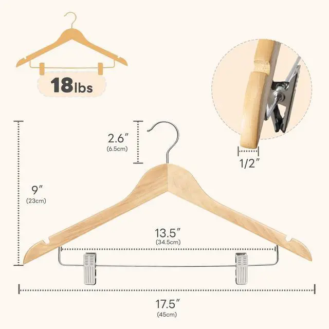 Alt view image 3 of 7 - 24 Pack High-Grade Wooden Suit Hangers Skirt Hangers with Clips Solid Wood Pants Hanger Natural Smooth Finish Premium Wood Hanger with Durable Metal Clips for Blouse, Dress, Coat, Jacket