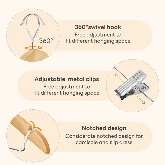 Alt view image 4 of 7 - 24 Pack High-Grade Wooden Suit Hangers Skirt Hangers with Clips Solid Wood Pants Hanger Natural Smooth Finish Premium Wood Hanger with Durable Metal Clips for Blouse, Dress, Coat, Jacket