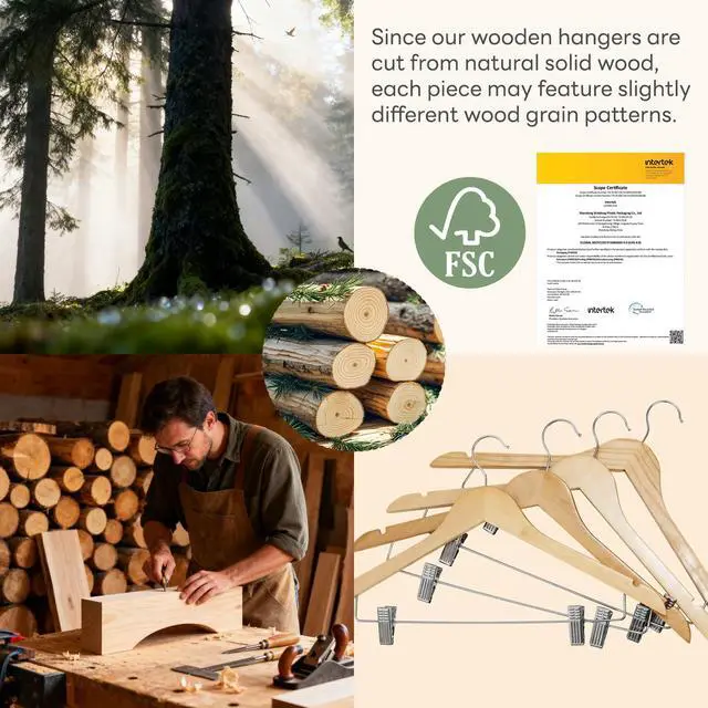Alt view image 7 of 7 - 24 Pack High-Grade Wooden Suit Hangers Skirt Hangers with Clips Solid Wood Pants Hanger Natural Smooth Finish Premium Wood Hanger with Durable Metal Clips for Blouse, Dress, Coat, Jacket