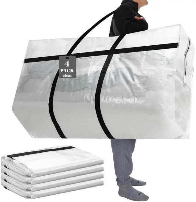 Main image of 4 Pcs 96 Gallon Extra Large Moving Bags Heavy Duty Storage Bag with Strong Zipper Handle Foldable XXL Jumbo Storage Tote Packing Moving Box for College Dorm Travel Cloth Duffle (Clear)