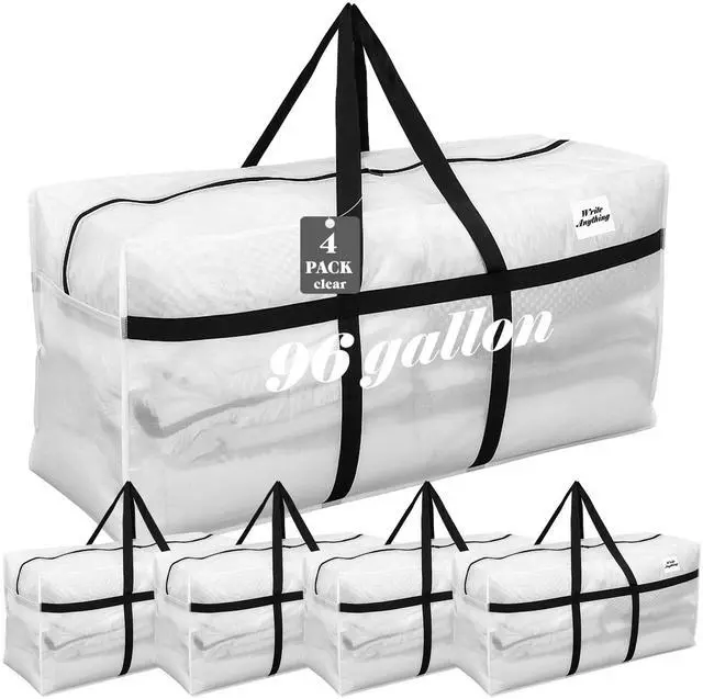 Alt view image 2 of 7 - 4 Pcs 96 Gallon Extra Large Moving Bags Heavy Duty Storage Bag with Strong Zipper Handle Foldable XXL Jumbo Storage Tote Packing Moving Box for College Dorm Travel Cloth Duffle (Clear)