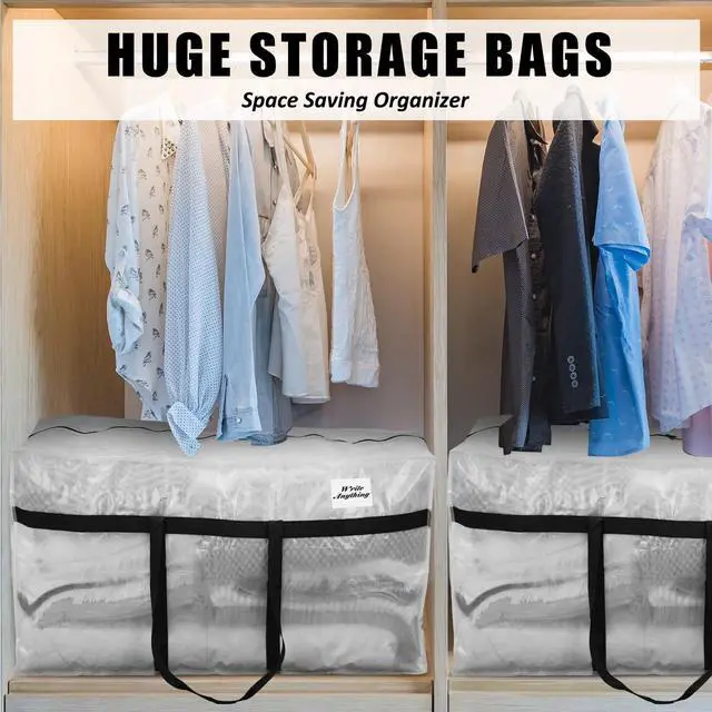 Alt view image 6 of 7 - 4 Pcs 96 Gallon Extra Large Moving Bags Heavy Duty Storage Bag with Strong Zipper Handle Foldable XXL Jumbo Storage Tote Packing Moving Box for College Dorm Travel Cloth Duffle (Clear)