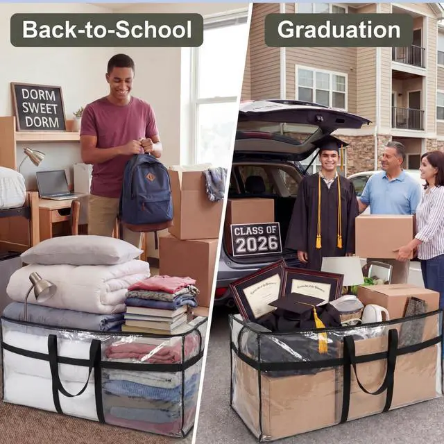 Alt view image 5 of 7 - 4 Pcs 96 Gallon Extra Large Moving Bags Heavy Duty Storage Bag with Strong Zipper Handle Foldable XXL Jumbo Storage Tote Packing Moving Box for College Dorm Travel Cloth Duffle (Clear)
