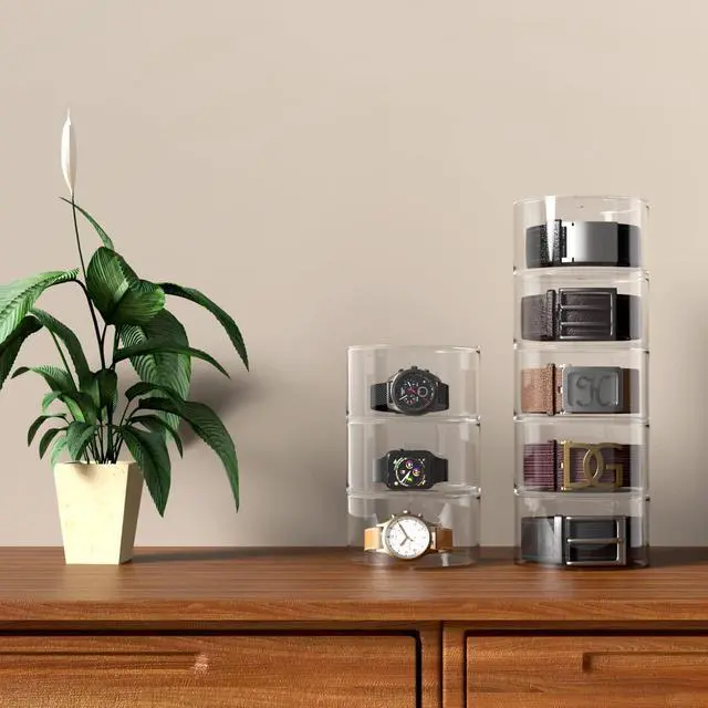 Alt view image 5 of 7 - Belt Organizer, Acrylic 10 Layers Belt Case Storage Holder and Display for Accessories like Jewelry,Watch,Bracelets