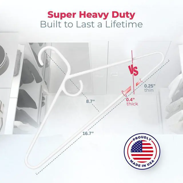 Alt view image 2 of 7 - Super Heavy Duty Clothes Hangers 36 Pack Made in the USA - 10lb Capacity, Thick Plastic Hangers for Pants, Coats, Jackets, Jeans and Adult Clothing White