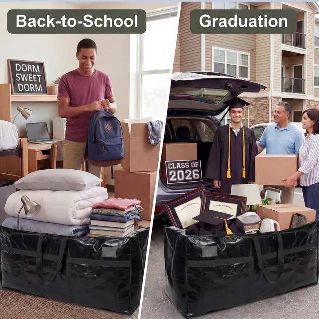 Alt view image 5 of 7 - 4 Pack 98 Gallon Extra Large Moving Bags XXL Heavy Duty Storage Bag with Strong Zipper Handle Jumbo Big Tote Box Foldable for College Dorm Travel Clothes Duffle Blanket Pillow(Black)