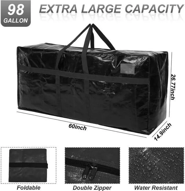 Alt view image 2 of 7 - 4 Pack 98 Gallon Extra Large Moving Bags XXL Heavy Duty Storage Bag with Strong Zipper Handle Jumbo Big Tote Box Foldable for College Dorm Travel Clothes Duffle Blanket Pillow(Black)