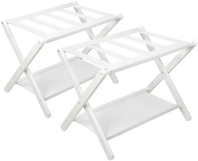 Main image of Luggage Rack, Folding Suitcase Stand with Storage Shelf Set of 2, Bamboo Luggage Stand for Guest Room,Bedroon and Hotel,Holds up to 131 lb,Fit Most Luggage Size,White