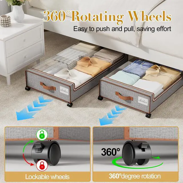 Alt view image 5 of 7 - Under Bed Storage with Wheels, 4 Pack Under the Bed Storage Containers with Lids & Label, XXL 60 L Rolling Underbed Storage Drawers for Clothes, Blankets, Shoes