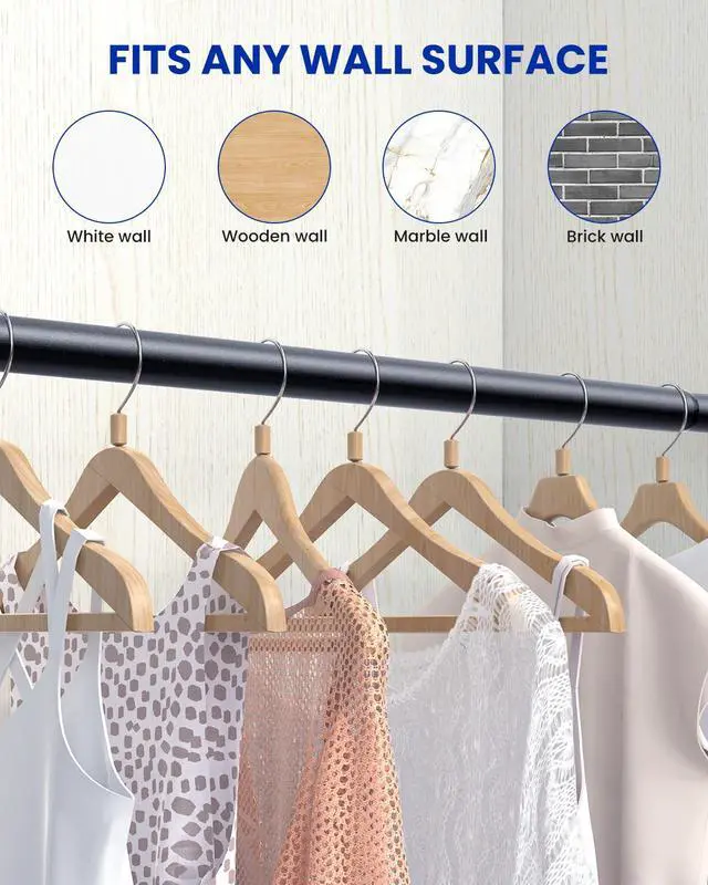 Alt view image 6 of 7 - 4 PACK Closet Rods for Hanging Clothes, 17 to 54 Inches Stepless Adjustable Metal Closet Rod, 1.3 Inches Heavy Duty Clothes Hanging Rod for Closet Wardrobes Laundry RV, Black