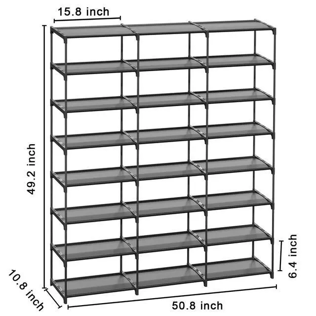 Alt view image 2 of 6 - SMILHELTD Large Shoe Rack 3 Row 8 Tier for Entryway Organizer 48 Pairs, Tiered Sneaker Shelves with Dust-Proof Mats, Space Saving Storage for Garage Closet, DIY Assembly, 49.2" W x 50.8" H