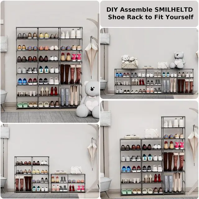 Alt view image 4 of 6 - SMILHELTD Large Shoe Rack 3 Row 8 Tier for Entryway Organizer 48 Pairs, Tiered Sneaker Shelves with Dust-Proof Mats, Space Saving Storage for Garage Closet, DIY Assembly, 49.2" W x 50.8" H