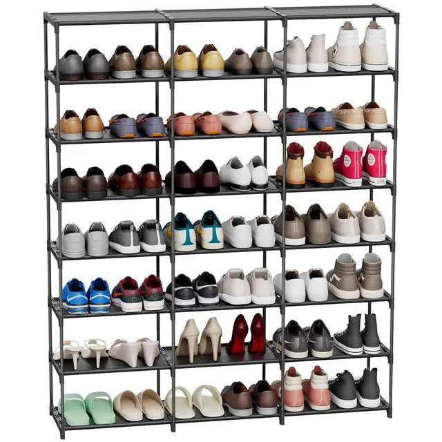 Alt view image 3 of 6 - SMILHELTD Large Shoe Rack 3 Row 8 Tier for Entryway Organizer 48 Pairs, Tiered Sneaker Shelves with Dust-Proof Mats, Space Saving Storage for Garage Closet, DIY Assembly, 49.2" W x 50.8" H