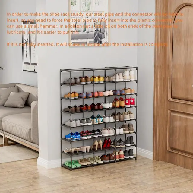 Alt view image 6 of 6 - SMILHELTD Large Shoe Rack 3 Row 8 Tier for Entryway Organizer 48 Pairs, Tiered Sneaker Shelves with Dust-Proof Mats, Space Saving Storage for Garage Closet, DIY Assembly, 49.2" W x 50.8" H