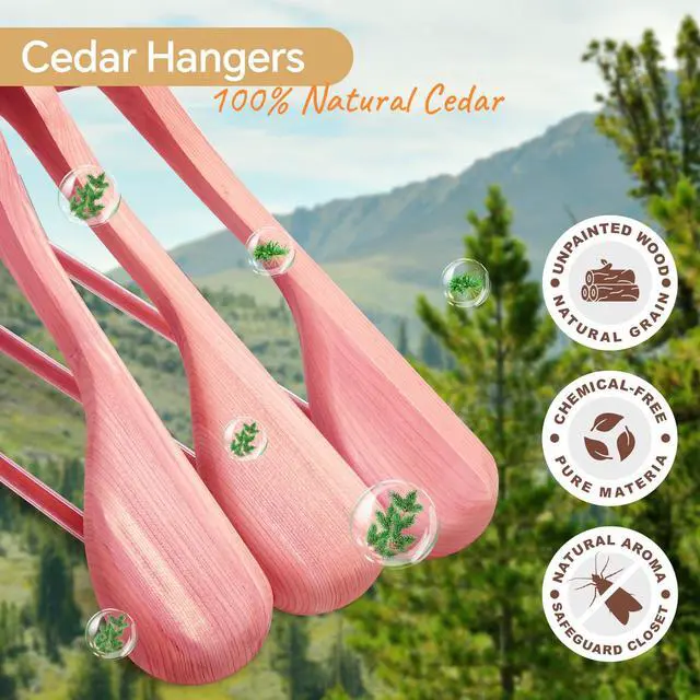 Alt view image 7 of 7 - Wide Shoulder Cedar Hangers for Suits and Coats with Non Slip Pant Bar,360° Swivel Hook, Smooth Finish Cedar Wood Hangers for Closet, Closet Essentials, 10 Pack