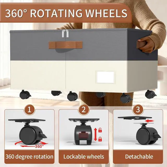 Alt view image 3 of 7 - Shoe Organizer for Closet, Shoe Storage Organizer with Wheels and Adjustable Dividers, Stackable Shoe Storage Box with Clear Cover, Closet Shoe Organizer Fits up to 24-48 Pairs, Gray and Beige