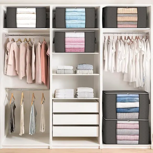 Alt view image 2 of 7 - 90 L Large Storage Bags, 10 Pack Clothes Storage Bins Foldable Closet Organizers Storage Containers with Reinforced Handle for Clothing, Blanket, Comforters, Bed Sheets, Pillows (Gray)