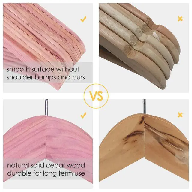 Alt view image 6 of 7 - Cedar Hangers 30 Pack, American Red Cedar Wood Suit Hangers with 360° Swivel Hook, Smooth Surface Slim Cedar Wood Coat Hangers, Great for Refresh Closet