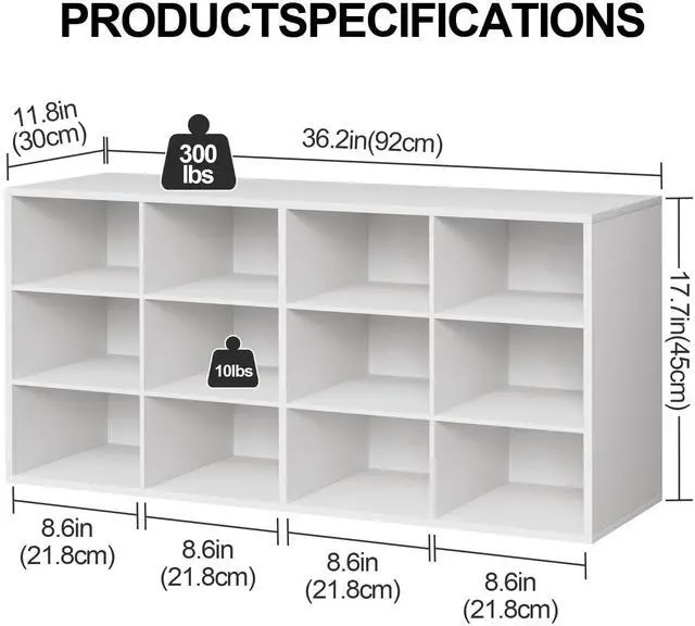 Alt view image 2 of 7 - 12-Cubby Shoe Rack, 3-Tier Wood Shoe Organizer, Multifunctional Shoe Organizer Bench for Entryway, Mudroom, Hallway, Closet,36.22 * 11.81 * 17.72 Inch,White