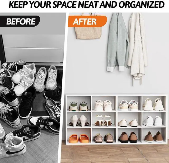 Alt view image 7 of 7 - 12-Cubby Shoe Rack, 3-Tier Wood Shoe Organizer, Multifunctional Shoe Organizer Bench for Entryway, Mudroom, Hallway, Closet,36.22 * 11.81 * 17.72 Inch,White