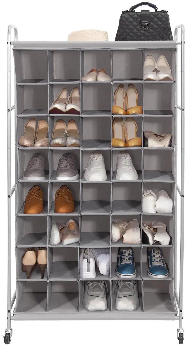 Main image of Shoe Cubby Organizer, Free Standing Shoe Cube Rack for Entryway, Bedroom, Apartment, Closet, 40-Cube Gray