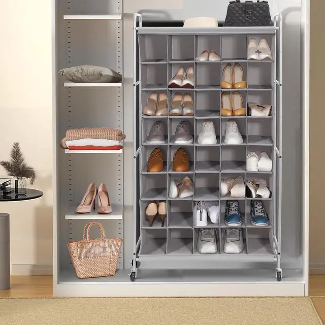 Alt view image 7 of 7 - Shoe Cubby Organizer, Free Standing Shoe Cube Rack for Entryway, Bedroom, Apartment, Closet, 40-Cube Gray