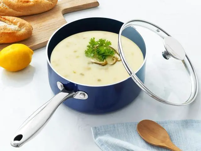Alt view image 4 of 7 - 4 Quart Saucepan with Lid, Nonstick Ceramic Sauce Pan with Stainless Steel Handle, 4 Qt Saucepan with Lid Induction Compatible, Oven Safe, Blue