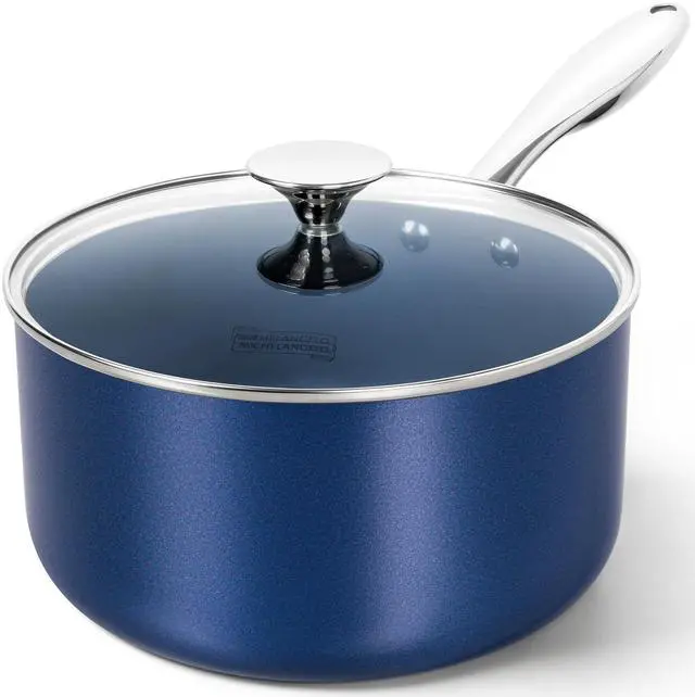 Main image of 4 Quart Saucepan with Lid, Nonstick Ceramic Sauce Pan with Stainless Steel Handle, 4 Qt Saucepan with Lid Induction Compatible, Oven Safe, Blue