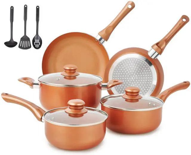 Main image of Pots and Pans Set Ultra Nonstick, Pre-Installed 11pcs Cookware Set Copper with Ceramic Coating, Stay cool handle & Nylon Kitchen Utensils, Gas/Induction Compatible, 100% PFOA Free