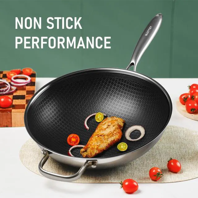 Alt view image 2 of 7 - Hybrid 12-Inch Wok with Steamer,Nonstick Stainless Steel Woks & Stir-fry pans with Lid,Stay-Cool Handle,PFOA Free Cookware,Dishwasher and Oven Safe, Works on Induction