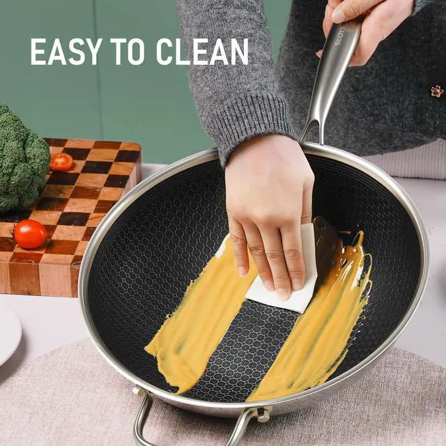 Alt view image 4 of 7 - Hybrid 12-Inch Wok with Steamer,Nonstick Stainless Steel Woks & Stir-fry pans with Lid,Stay-Cool Handle,PFOA Free Cookware,Dishwasher and Oven Safe, Works on Induction