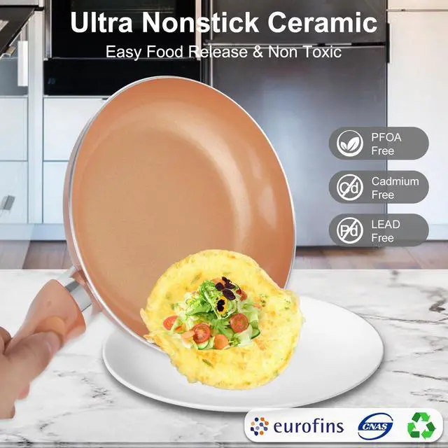 Alt view image 3 of 6 - Pots and Pans Set Ultra Nonstick, Pre-Installed 11pcs Cookware Set Copper with Ceramic Coating, Stay cool handle & Nylon Kitchen Utensils, Gas/Induction Compatible, 100% PFOA Free
