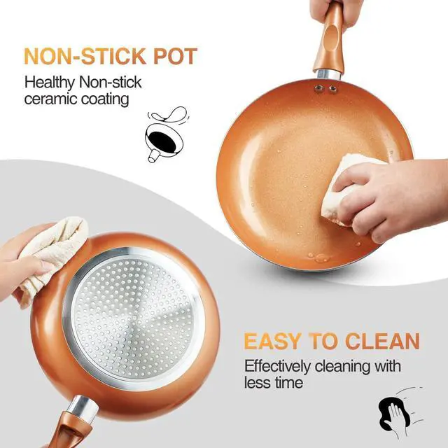 Alt view image 5 of 6 - Pots and Pans Set Ultra Nonstick, Pre-Installed 11pcs Cookware Set Copper with Ceramic Coating, Stay cool handle & Nylon Kitchen Utensils, Gas/Induction Compatible, 100% PFOA Free