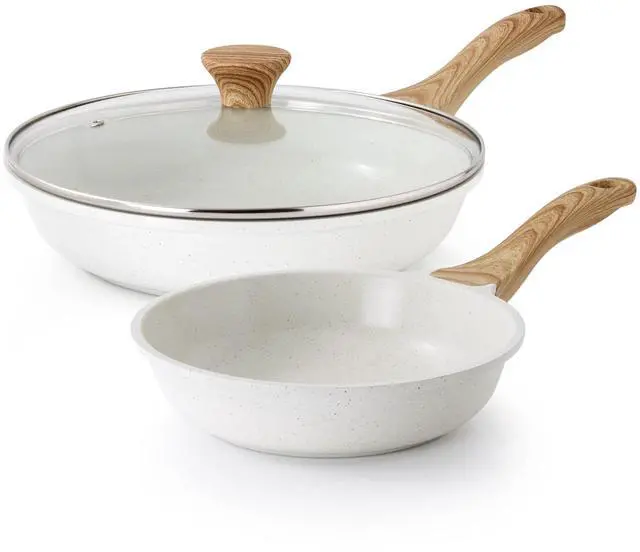 Main image of Nonstick Frying Pan Skillets, White Ceramic Coating Omelette Pans, Healthy Cookware Chef's Pan, Free of PTFE & PFAS (8+11Inch with Lid)