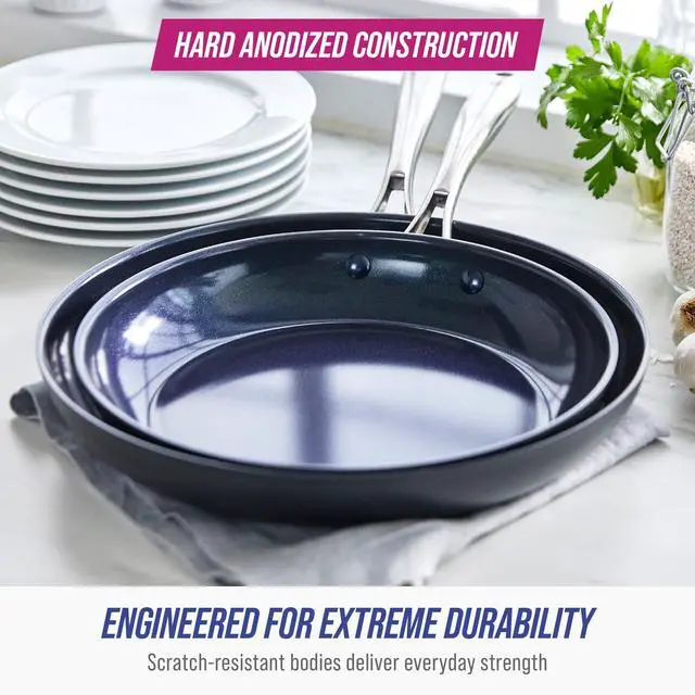 Alt view image 3 of 6 - Cookware Hard Anodized Ceramic Nonstick, 10" and 12" Frying Pan Skillet Set, PFAS-Free, Dishwasher Safe, Oven Safe, Grey